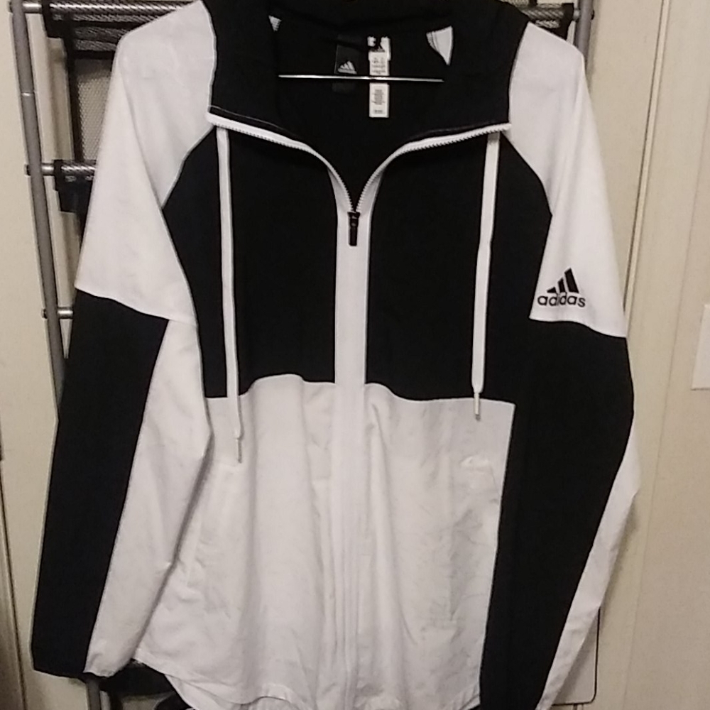 WHITE/BLACK ADIDAS LIGHTWIGHT WINDBREAKER XL
